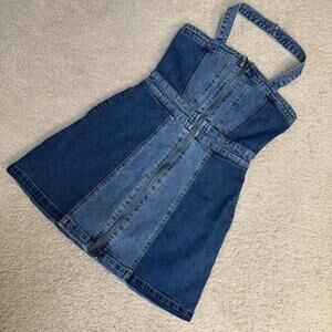 Denim Zip-Up Mini Dress Color Block Blue Wild Fable XS